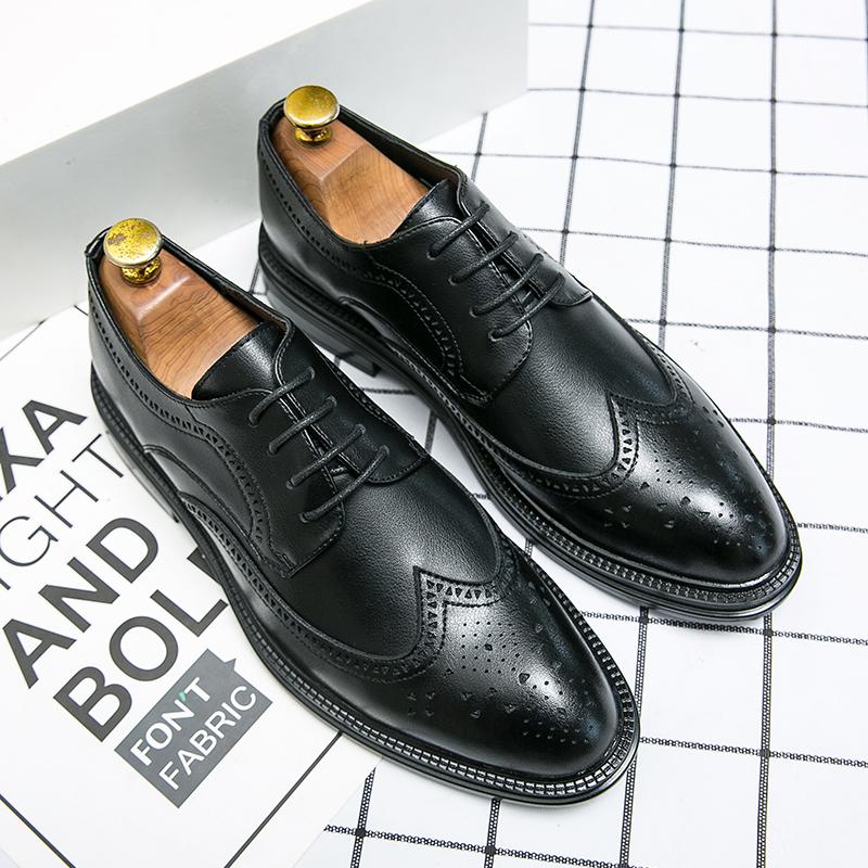 Classic Causal Business Brogue Leather Shoes Men's Career Oxford Fashion Black Dress Shoes Wedding Shoes Zapatillas Plus Size 46