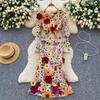 Elegante 3D Bloemenborduursel Lange Maxi Jurken Dames Zomer Vakantie Fishtail Avondfeest Jurken Potlood