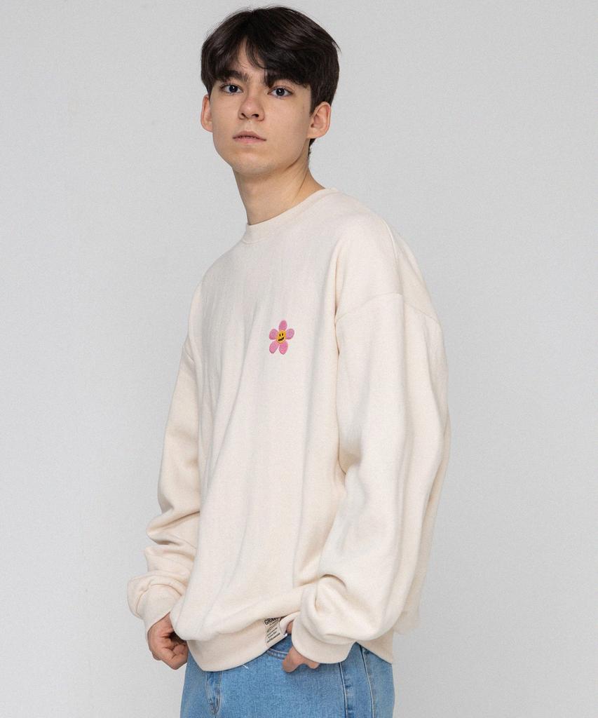 GRAVER [Unisex] Pink Flower Dot Embroidered Sweatshirt_Cream