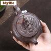 300ml Elegant Yixing Purple Clay Teapots Handmade Auspicious Beast Weekly Count Pot Raw Ore Azure Mud Kettle Zisha Tea Set Craft