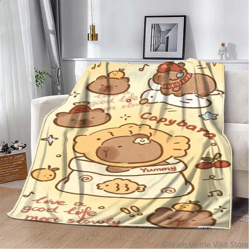 Cartoon Soft Capybara pattern printed Flannel Throw blanket, suitable for sofas, beds,offices, travel, Picnic,warm plush blanket