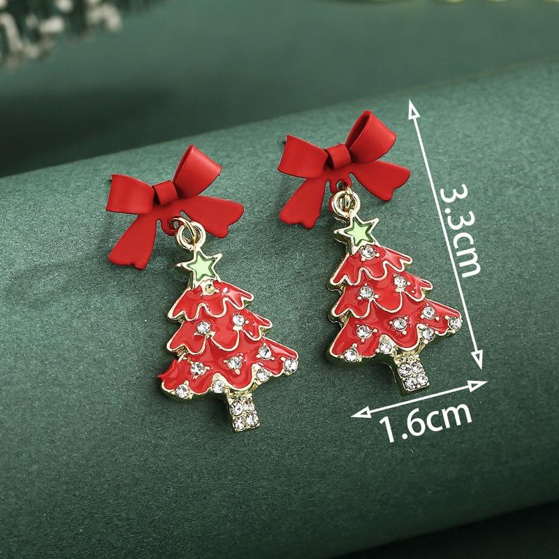 Personalized Jewelry Christmas Alloy Stud Earrings Christmas Hat Elk Point Diamond Christmas Tree Gingerbread Man Earrings