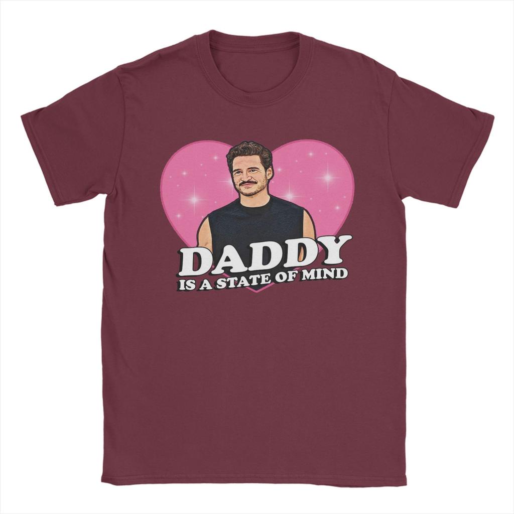 Men T-Shirts Pedro Pascal Daddy State of Mind Love Heart Funny Cotton Tees Short Sleeve  T Shirt Crew Neck Tops Gift Idea