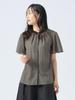 Beams Heart Cleric Blouse with Mellow Free Size Women's S/S Sleeves, Brown.Gingham,
