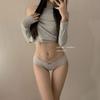Japanese-Style Low-Waist Ribbed Cotton Panties with Lace Trim and Breathable Cross-Strap Design