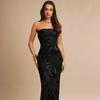 European and American Splicing Elegant Flower INS Backless Tube Top Flower Evening Dress Banquet Temperament Women's Dress