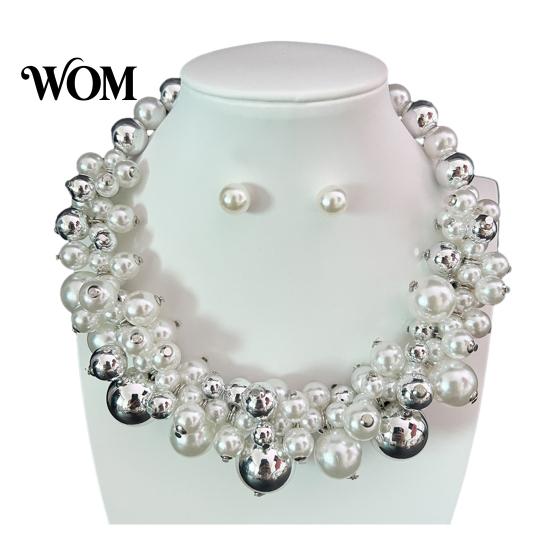 Statement Faux Pearl Choker 1 Set Chunky Jewelry, Beaded And Large Necklace Earrings, Metallic for Women Dinner Parties Wedding Elegant Jewelry
