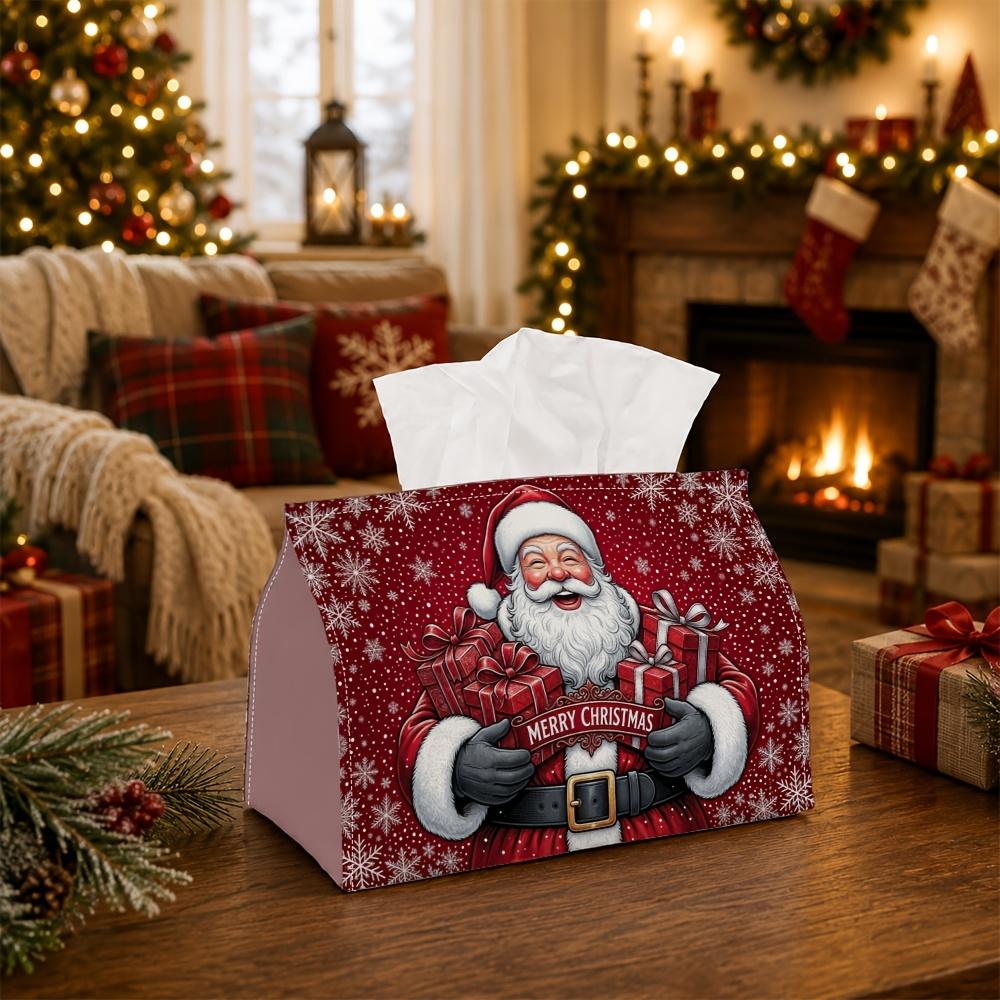 1pc Cheerful Festive Tissue Box - Santa Claus Present Box Napkin Storage Box, Suitable for Rolls/facial Tissues/single Sheets,available for Christmas
