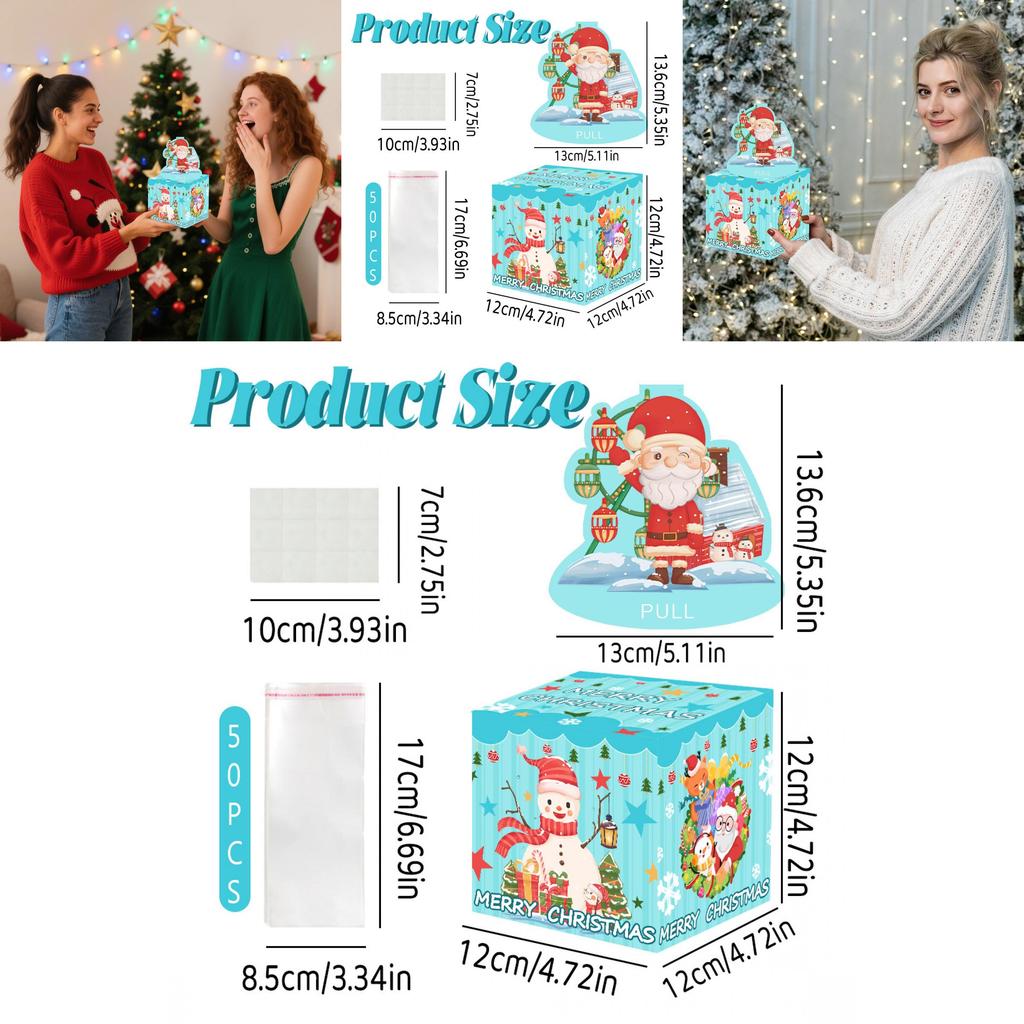 Blue Snowman Santa Claus Pattern Gift Box For Christmas Celebrations