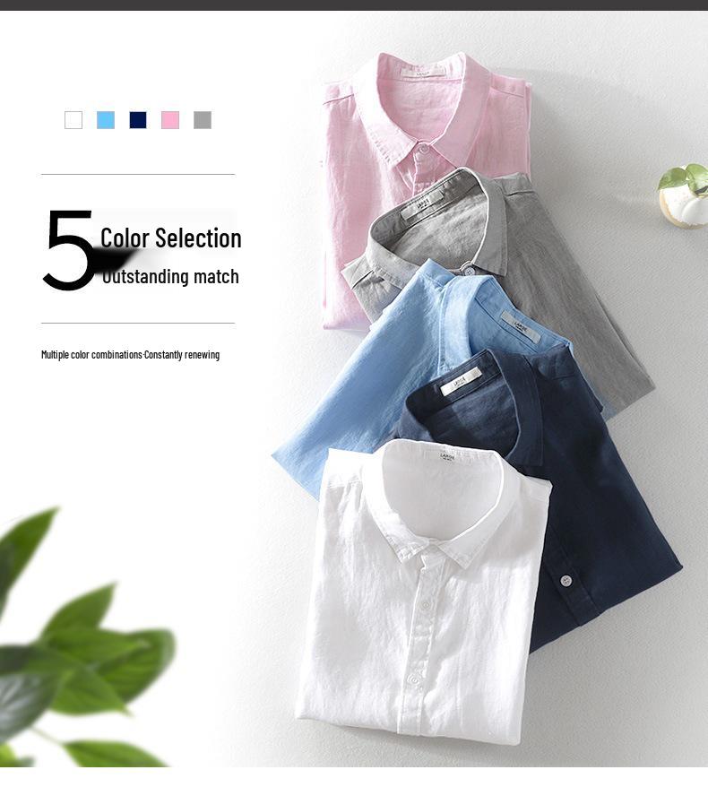 Men's White Cotton Linen Short-Sleeve Shirt - Casual Summer Wear