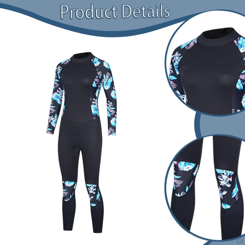 Women Wetsuit Dive Suit Long Sleeves Back Zipper Cold Water Swimsuit for