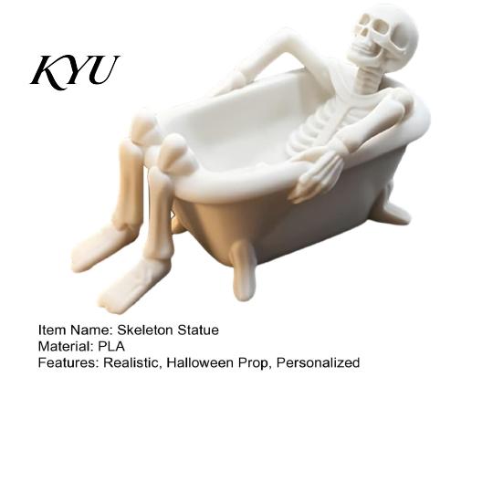 Funny Trick Toys Realistic Bathtub Skeleton Statue, Scary Prank Toy for Desk Haunted Unique Gift Friends House Decor, Spooky Mini Skull Ornament Party