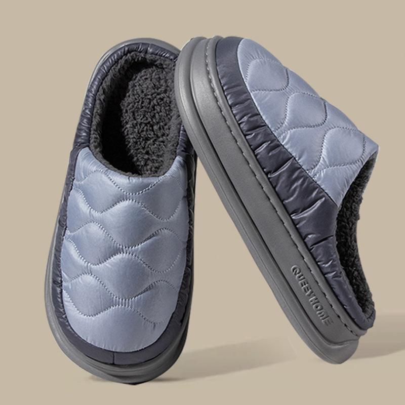 Autumn and winter down men's cotton slippers indoor home waterproof and slip-resistant couple plush cotton drag men's winter
