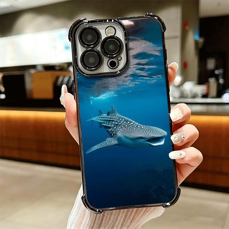Ocean Whale Shark Soft Phone Case For iPhone 15 16 17 Air 14 Pro Max 16E Plus 13 12 Mini Plating Anti-Fall Fundas