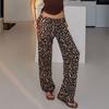 Akiyo Studio Western Style Gyaru Leopard Print Straight Casual Trousers Fashionable Low Waist Lace Draping Effect Trousers