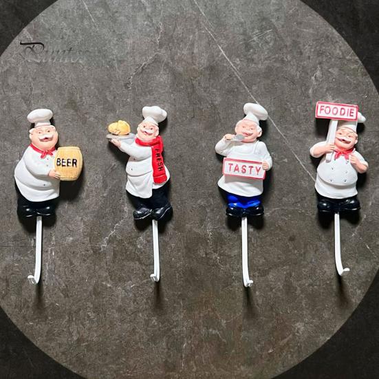 No Damage Wall Hook Cute Chef Shape Hook, Strong Resin Kitchen Punch Bearing Capacity Adhesive Backing Decorative for Home Hang Utensils Dishcloths