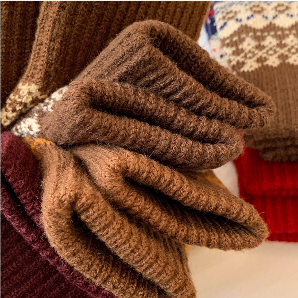 Soft Winter Knitted Gloves Fair Island Style Women Cycling Mittens Printed Wool Gloves  Girls