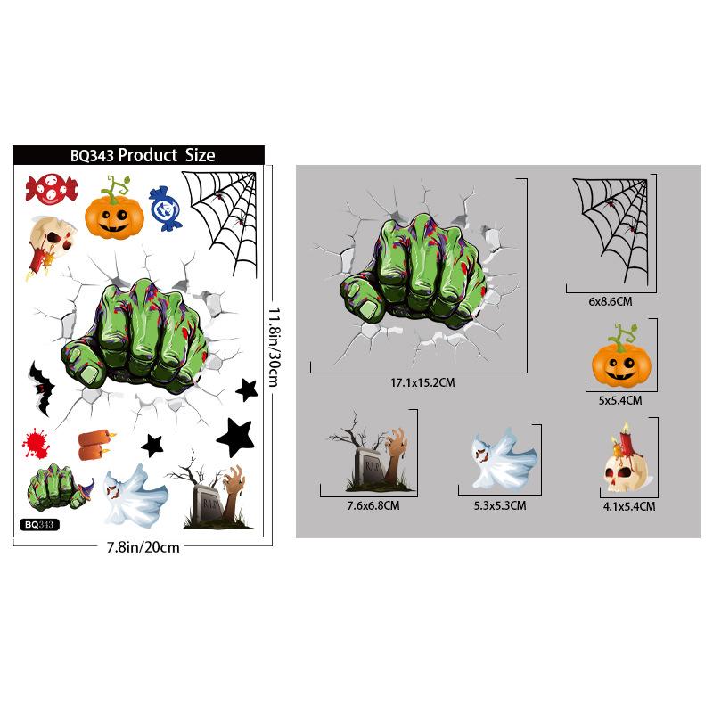 Halloween Decoration Blood Handprint Pumpkin Stickers Halloween Shopping Mall Window Scene Decoration Ghost Hand Spider Stickers