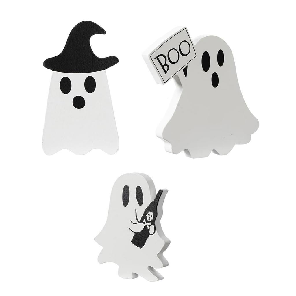 Spooky Halloween Ghosts Adorable Wooden Table Centerpiece Tiered Tray Decoration Desk Ornament Art Craft Party Favor