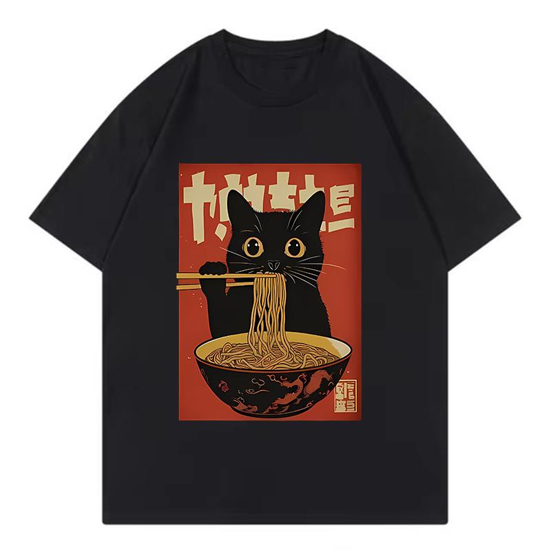 

High Quality Japanese Style Cat Eat RaUnisex Short Sleeved Tshirt Tee Clothes Loose Casual Oversized Top Y2K S
