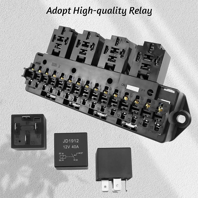 Kit Cutie Relee Siguranțe Auto Barcă 12V 15 Căi 4 Relee Asamblare Multi-circuit Suport Siguranțe Control cu Relee Siguranțe pentru Auto Mașină Camion