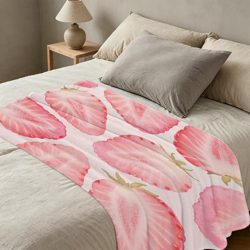 Lightweight Flannel Throw Blanket,Strawberry Collection Soft, Cozy & Warm Fresh Style for Home, Christmas & Halloween
