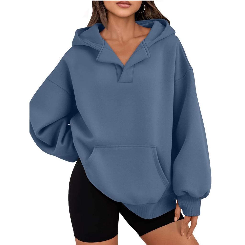 Women's Fashion Casual Solid Color Pocket Long Sleeve Hoodie