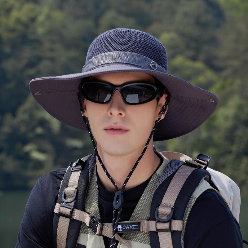Summer Hollow Breathable Sunscreen Hat Men's Outdoor Mountaineering Fishing Sun Hat Fashion Big Head Circumference Bucket Hat