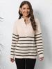 Women's pullover sweater European and American women's clothing knitted striped splicing semi-turtleneck zipper loose woven sweater top