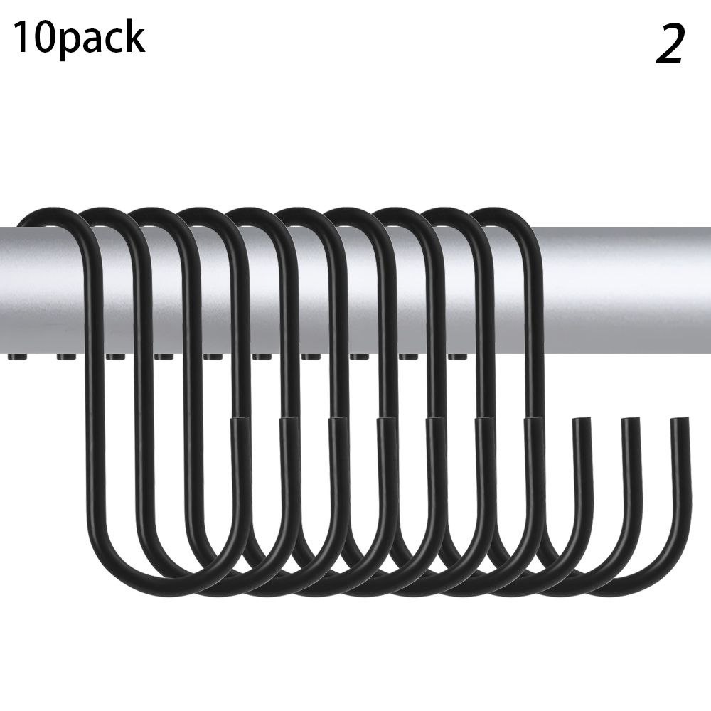 

10pcs Household Stainless Steel Holder Hanger Clasps Hooks S Shaped Hook Storage Rack Black-B 10pcs-2.4inches