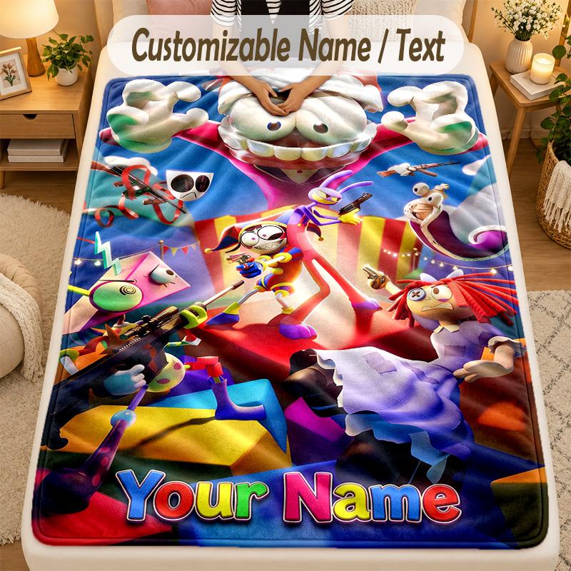 Flannel BlanketThe Amazing Digital Circus Custom Name Text Personalized Soft Warm Throw Blanket Home Decor Gift