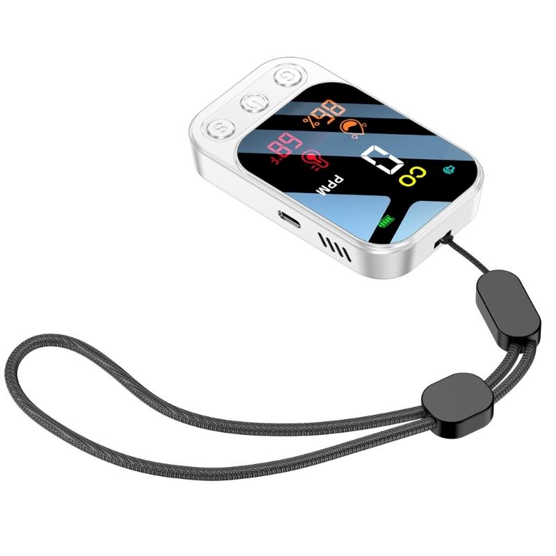 Easy Carry  Small  Carbon Monoxides Alarm with CO Temperature Humidity Detection & LED Screen ABS for Multiple Scene Use