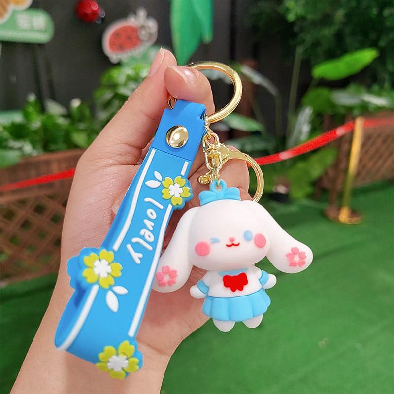 Adorable Cartoon Silicone Keychain Trinket Cute Cat Wolf Keyring For Gifting