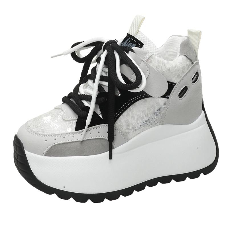 Fashion 11CM Women Chunky Sneakers Spring Autumn Breathable Casual Shoes Wedge Heels Platform Shoes Chaussures Femme Sports Dad Shoes
