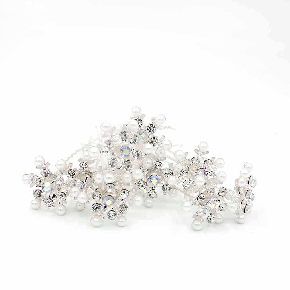 Delicate Women Bridal Snowflake Hair Pin Hair Clips Headwear Pearl Flower Crystal Rhinestone