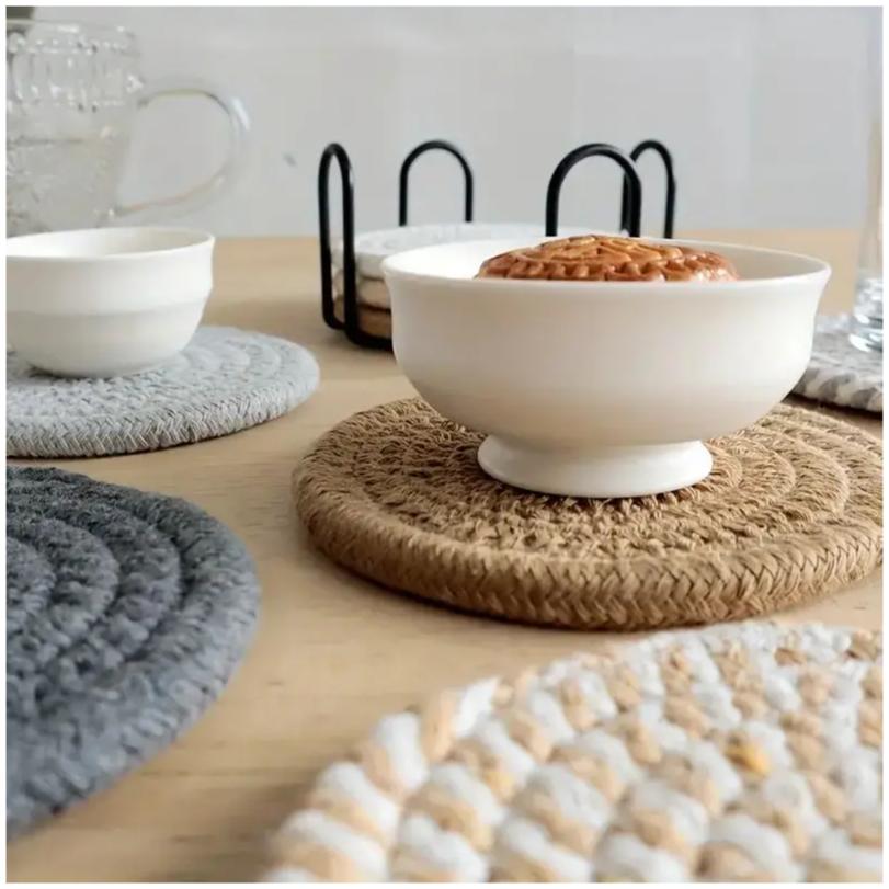 Set da 8 Bicchierini Assorbenti per Bevande, Sottobicchieri Minimalisti Intrecciati in Cotone Decorazione Tavolino da Caffè Bicchierini Carini Boho
