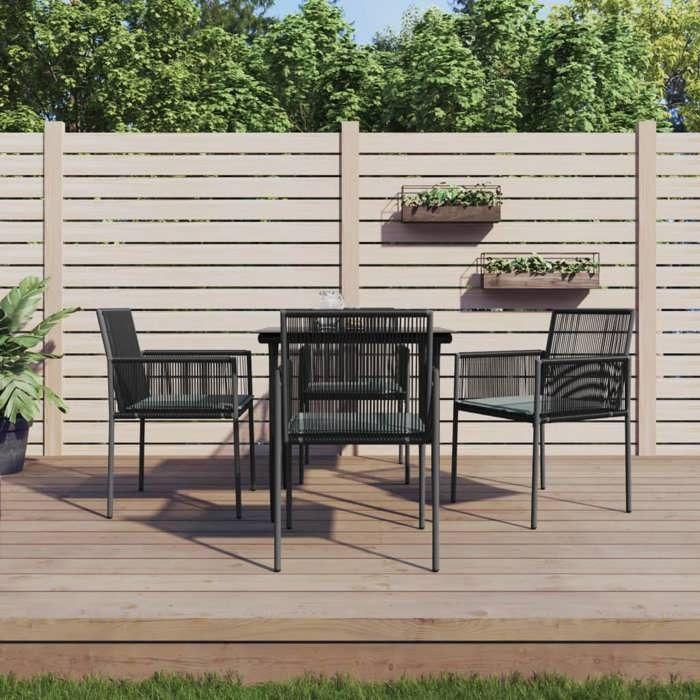 VidaXL Ensemble à manger de jardin coussins 5pcs noir rotin et acier, ensemble à manger, ensemble à manger d'extérieur, 3187066