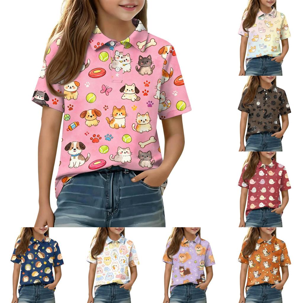 Kids Casual Short Sleeve Polo Shirt Animal Print Lightweight Soft Fabric Comfortable Fit Durable Stitching Breathable Material