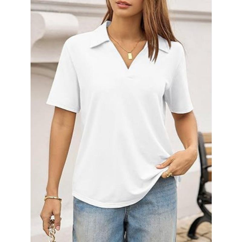 Nouveau haut polo décontracté simple à manches courtes de couleur unie pour femme