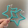 Colorful Earrings with Fluorescent Effect, Featuring Exaggerated Personality, Five-pointed Star-shaped Ear Holes, Ear Clips and Dangling Fringes.