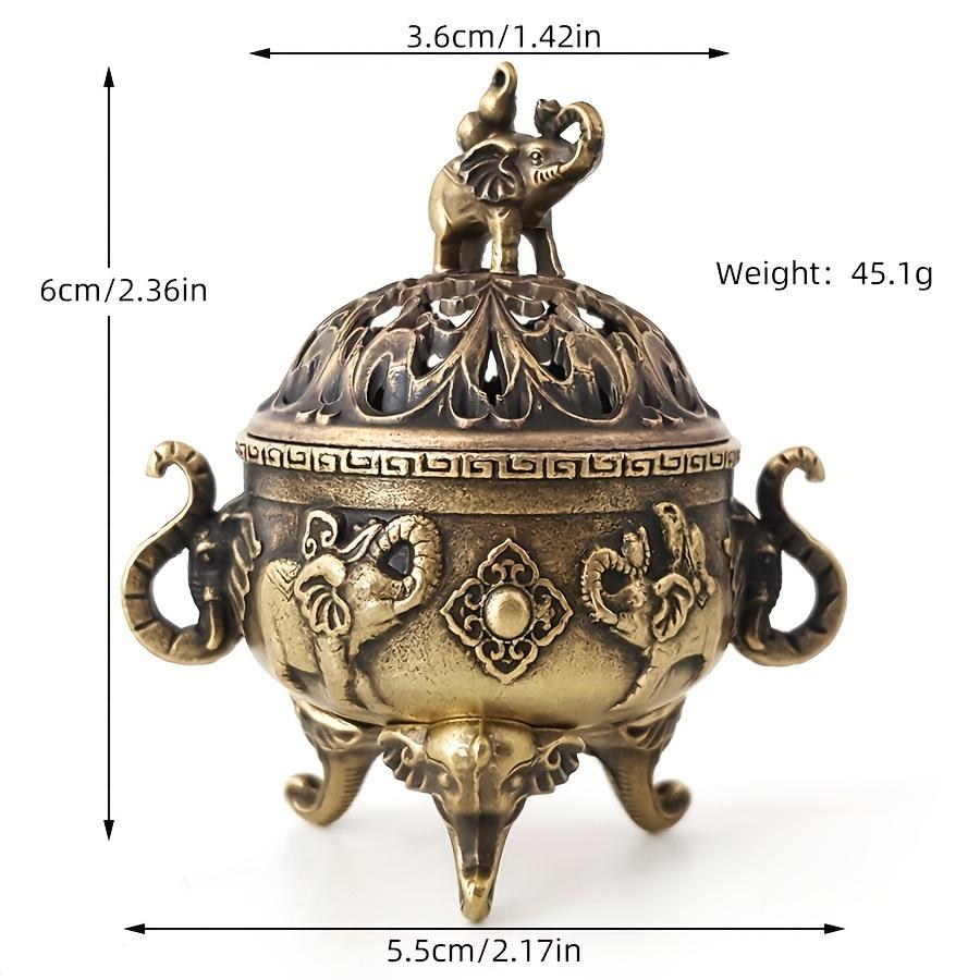 Elephant Incense Burner Metal Statue - Handcrafted Home Office Decor Brass Gourd Design Sculpture with Carved Details