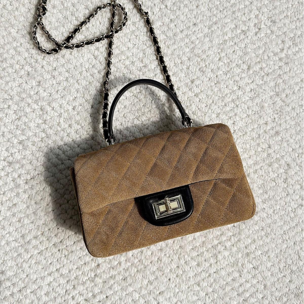 

2025 New Style High-end Sensitive Lining Frosted Leather Small Fragrant Wind Checkered Chain Small Square Bag Single Shoulder Handbag 20x7x12cm хаки