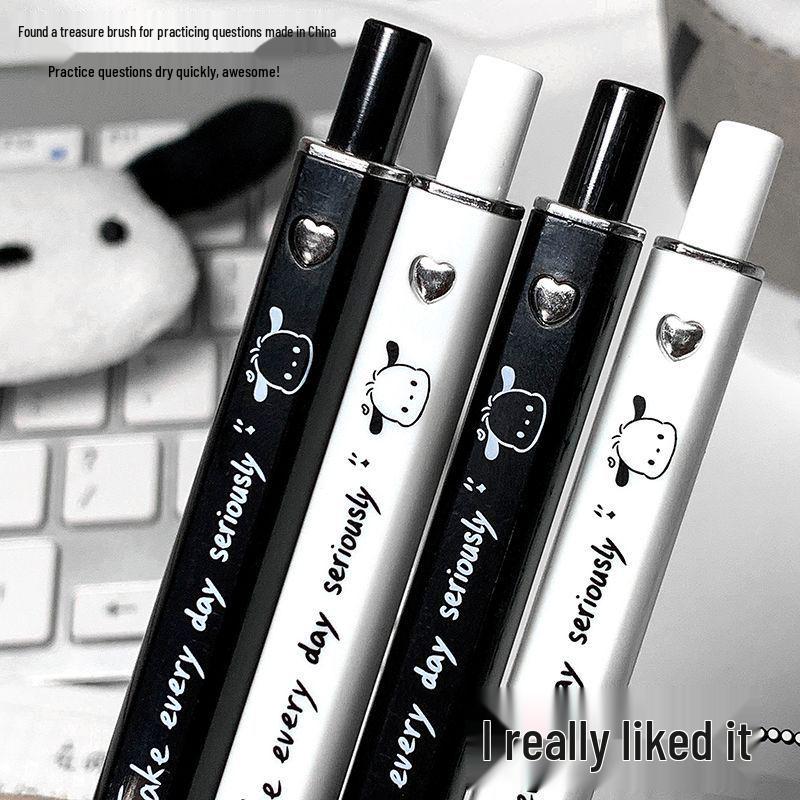 Pochacco Love Heart Black & White Gel Pen – Minimalist Style for Students and Exams
