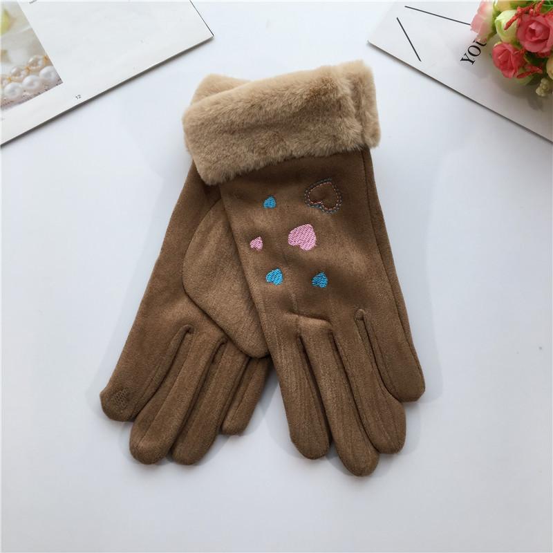 Suede Women's Gloves Single Line Hairy Winter Warm Outdoor Fleece Student Split Finger Touch Screen Gloves