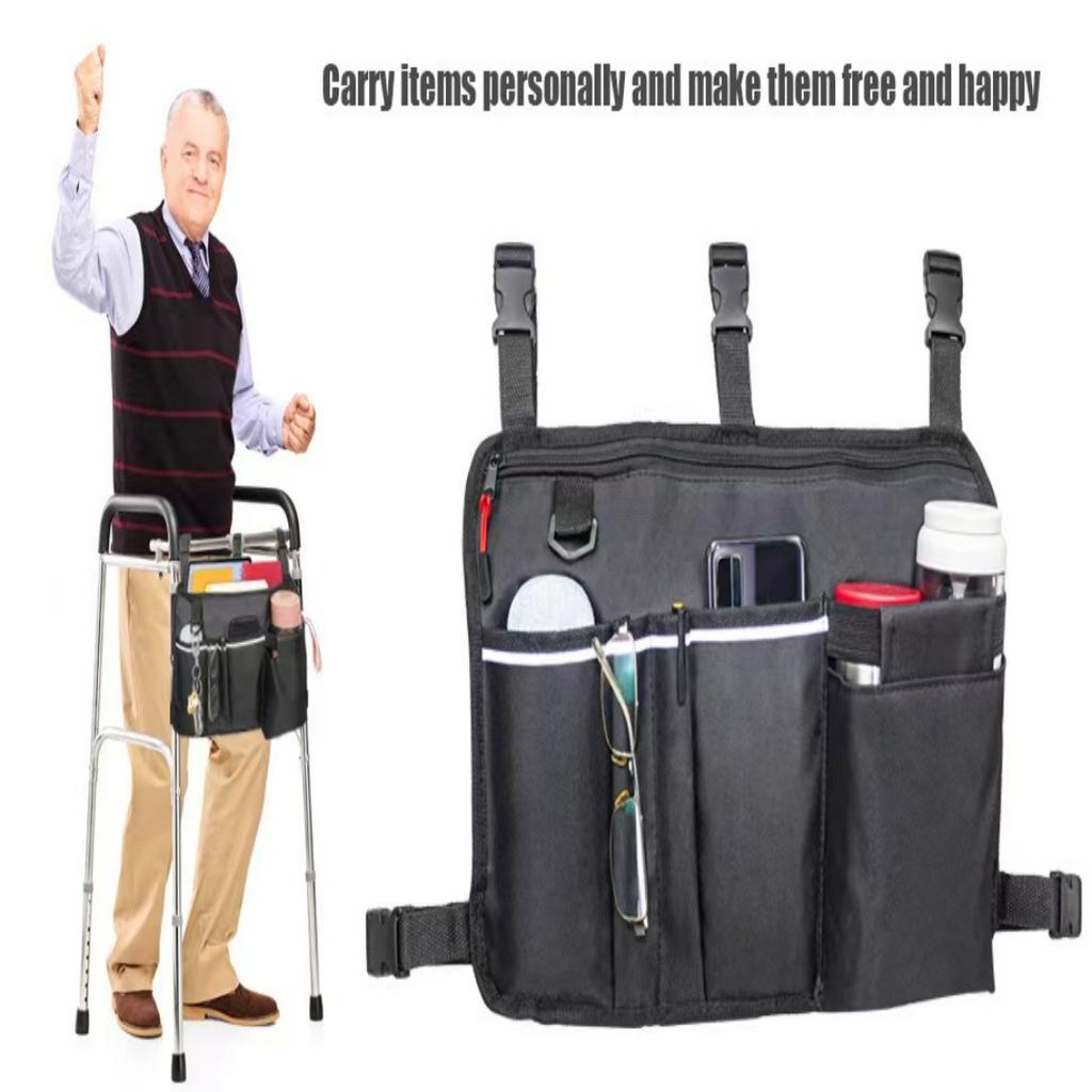 Large Walking Bag with Water Bottle Holder, Foldable Walker Bag, Oxford Cloth,Ideal for Seniors and Walker Accessories