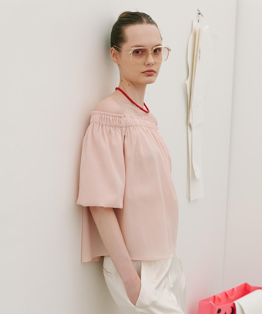 320 Showroom Off-Shoulder Shirred Blouse Baby Pink One Size