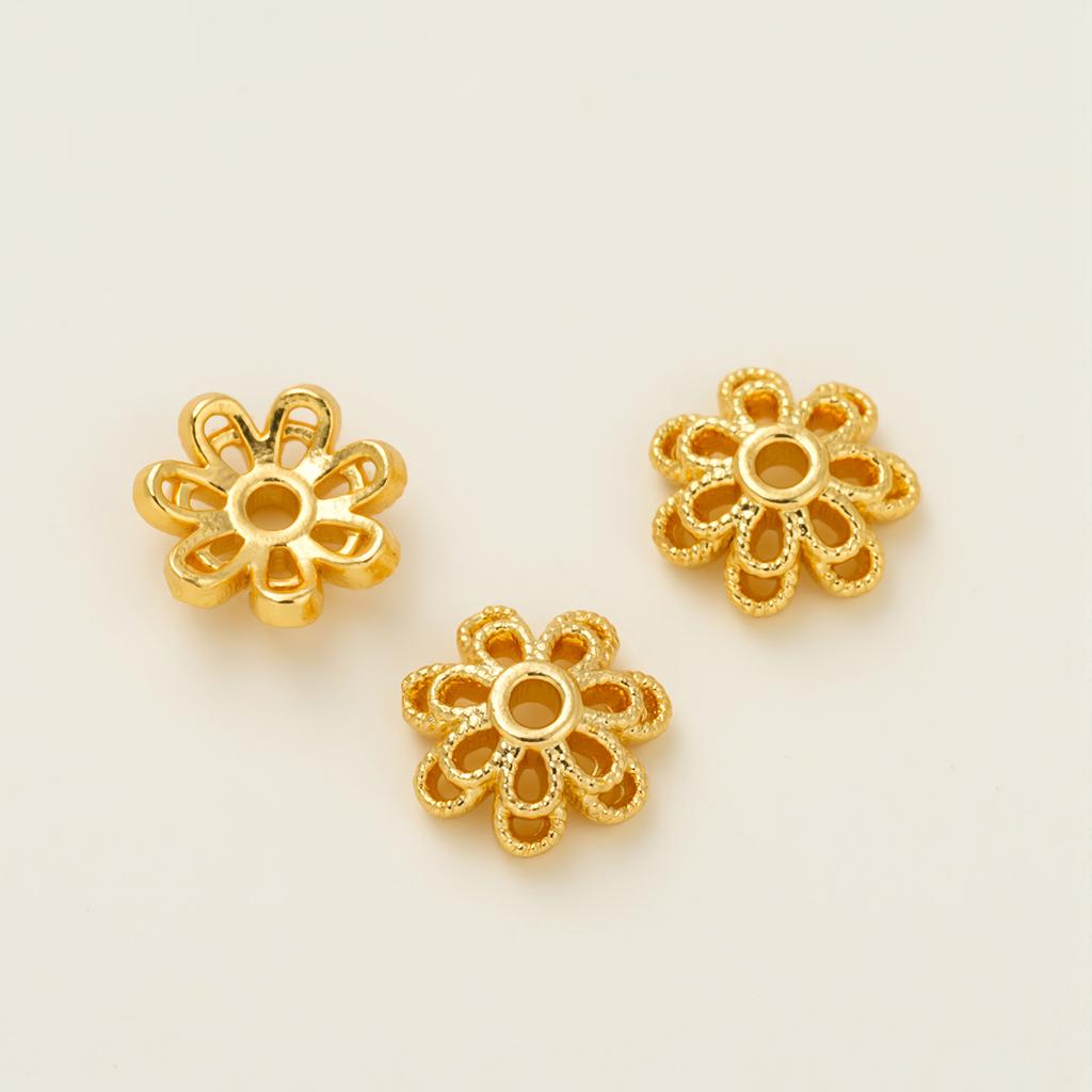 10Piece/Pack 14/18K Gold Color Plated Flower shape Beads Caps for DIY Necklace Bracelets Jewelry Making Accessories