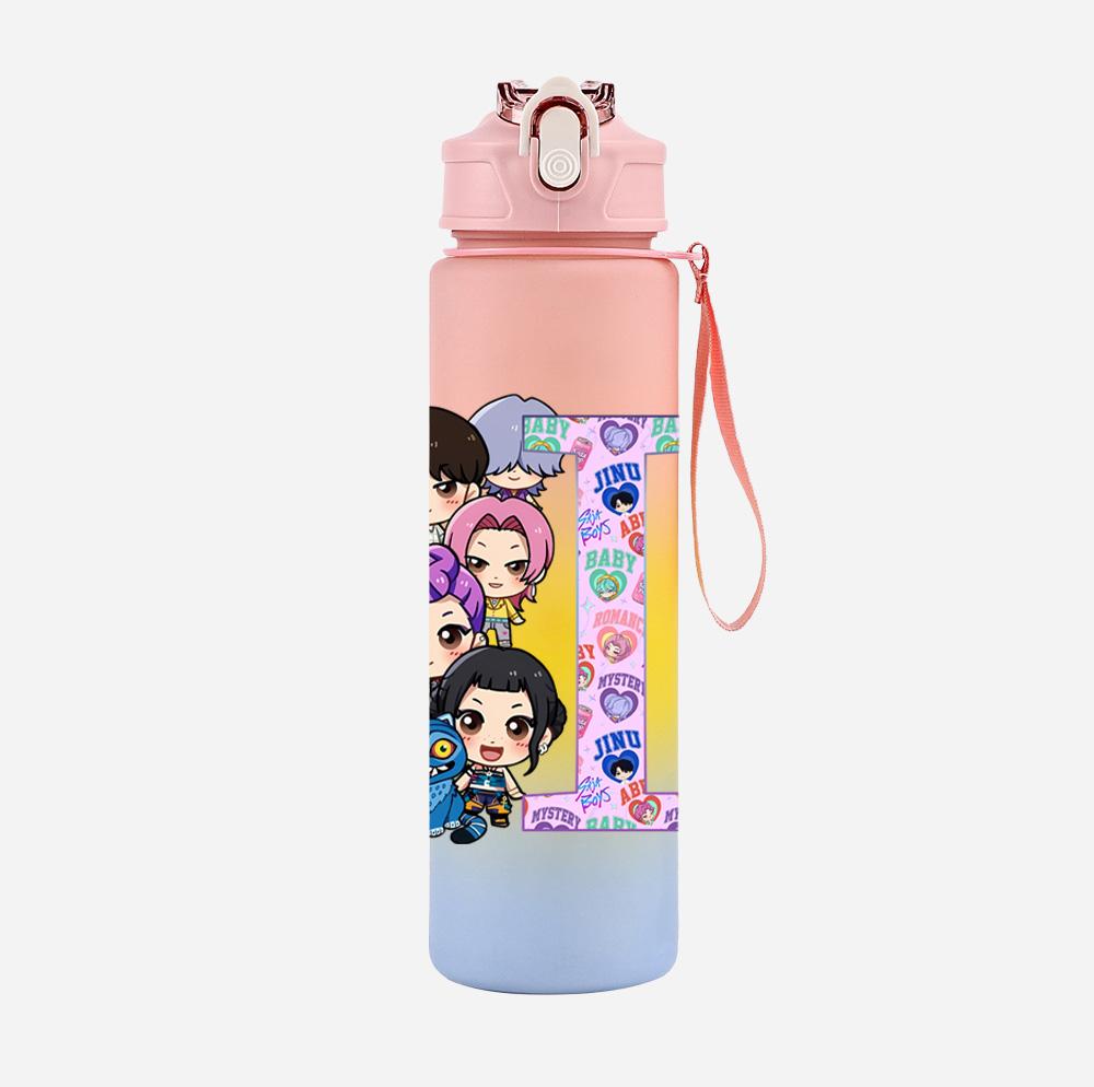 26 English Letter K-Pop Demon Hunters Printed 750Ml Water Bottle Large Capacity Drinking Cup Portable Children Outdoor Sports Water Cup