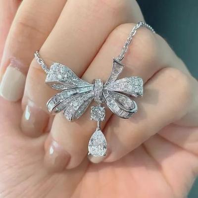 Zircon Bow Pendant Water Drop Necklace – Elegant, Versatile Clavicle Chain for Women