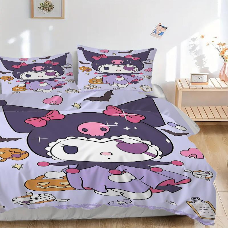 

3pcs Halloween Kuromi and Pumpkin Printed Duvet Cover Set (1 * Cover+2 * Pillowcase, Without Core), Suitable for Home Bedroom, Guest Room, Dormit 135x200cm